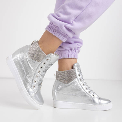 Серебряные кроссовки на внутренней танкетке Beatrice - Обувь