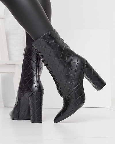 Женские черные сапоги с тиснением на каблуке Vedika - Обувь