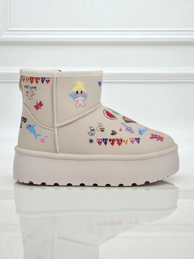 Lemuria Boots - Cream Doodle Snow Boots on a Chunky Furrini Sole