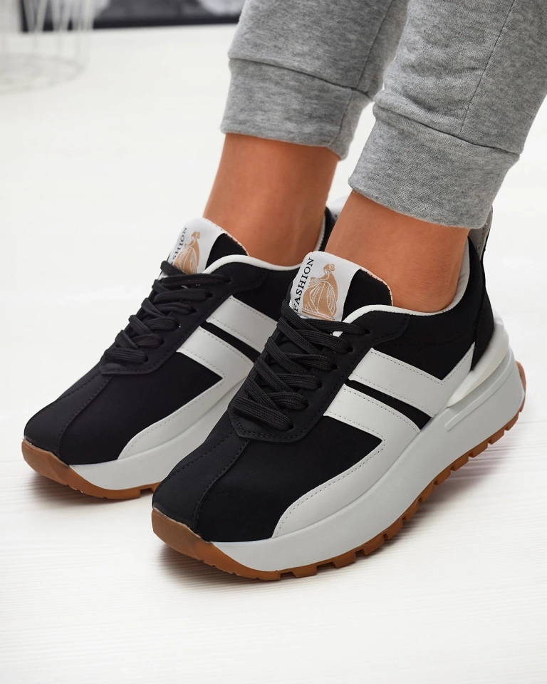 Женские спортивные туфли из экокожи черного цвета с разноцветными вставками Tifora- Footwear