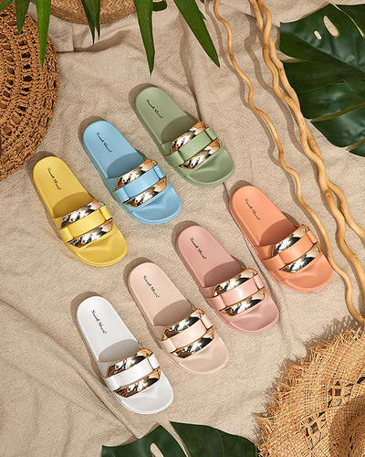 Желтые женские тапочки с золотым орнаментом Serina - Обувь