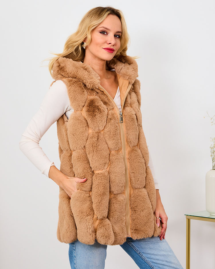 Royalfashion Женский жилет из искусственного меха бежевого цвета