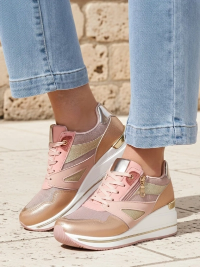 Moteriški sportbačiai su platforma Arete Rose Gold eko oda pavasaris/vasara