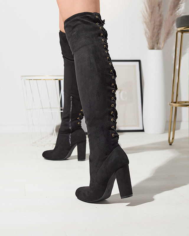 OUTLET Женские сапоги выше колена черного цвета Zetot- Footwear