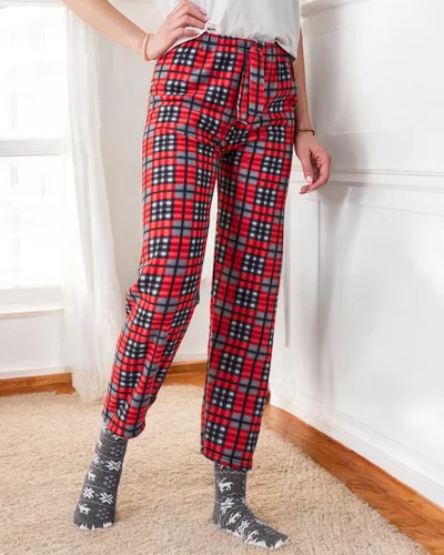 Royalfashion Хлопковые женские пижамные брюки с рождественским узором в клетку