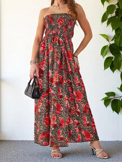 Royalfashion Raštuotas moterų midi suknelė be rankovių su plačia elastine juosta ir skeltukais apačioje