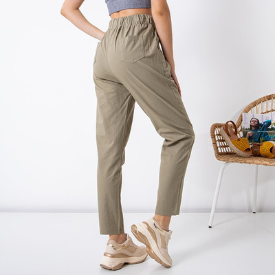Royalfashion Moteriškos tiesios medvilninės chaki spalvos kelnės PLUS SIZE