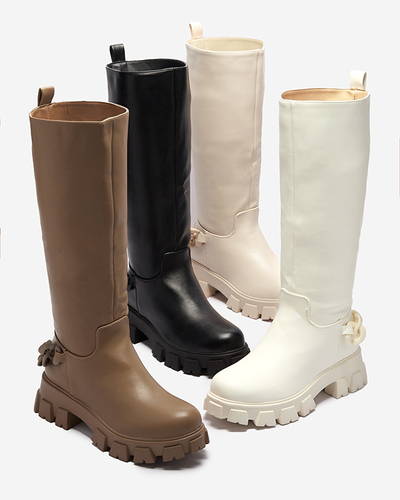 Кремовые женские сапоги-слипы с цепочкой Tera - Обувь