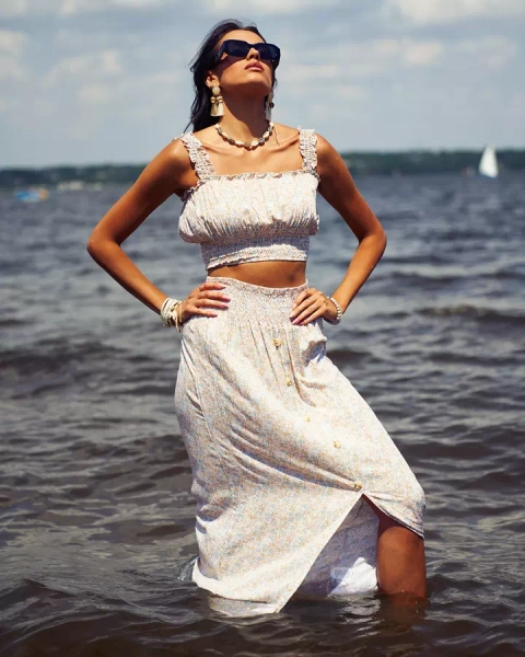 "Royalfashion" Moteriškas gėlėtas rinkinys geltonos spalvos