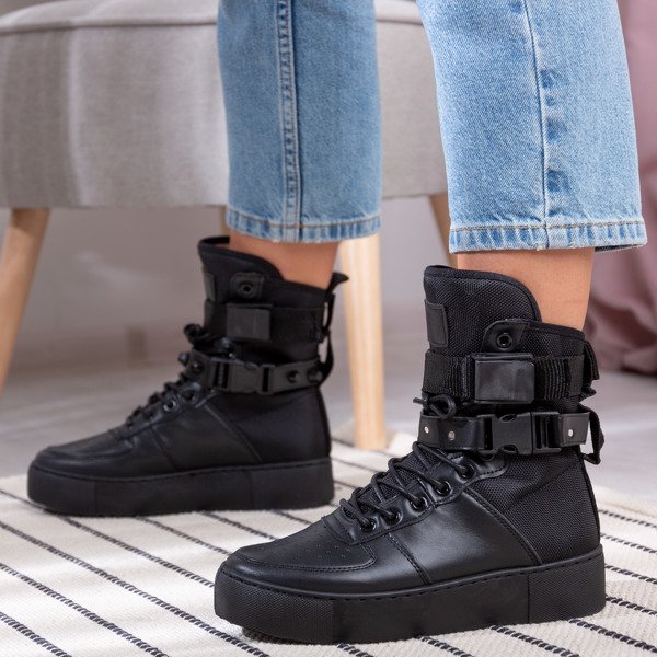 Czarne sportowe botki na platformie Redibek - Obuwie