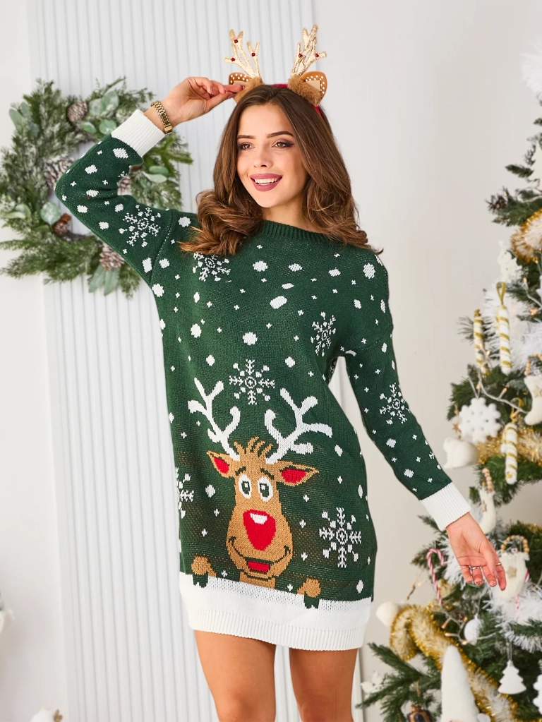 "Royalfashion" Kalėdinis megztinis moteriška suknelė žalios spalvos