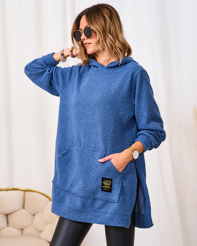 Royalfashion Зеленый длинный женский свитер с капюшоном