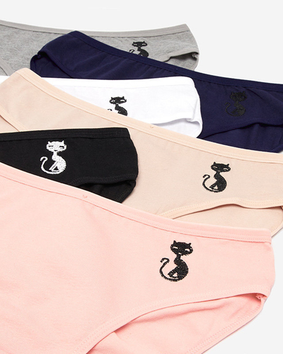 Medvilninių moteriškų kelnaičių komplektas su išsiuvinėtu katinu - Apatiniai