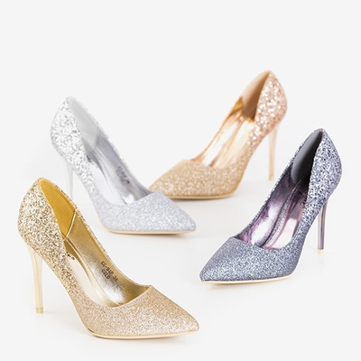 Rausvai auksinės spalvos blizgučiais dekoruoti aukštakulniai Florianna - Avalynė