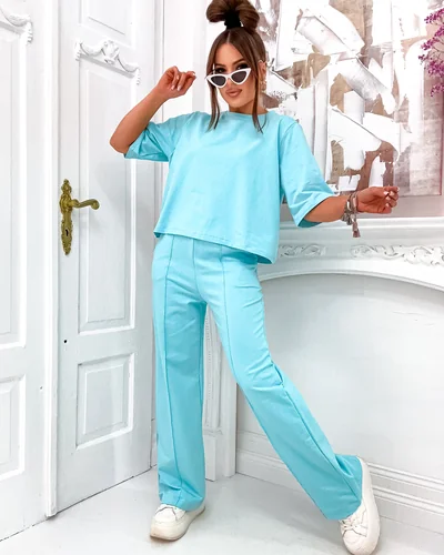 Royalfashion Женский хлопковый комплект с расклешенными брюками