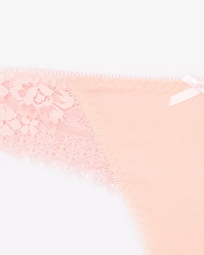 Moteriškos medvilninės tamprios kelnaitės su rausvais nėriniais - apatinis trikotažas