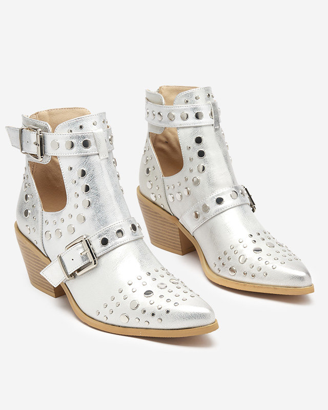 Серебряные ботильоны с форсунками Farrcy - Обувь