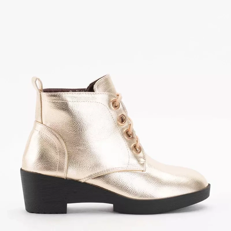 Женские ботильоны OUTLET Gold на шнуровке на плоской подошве Tivera - Обувь