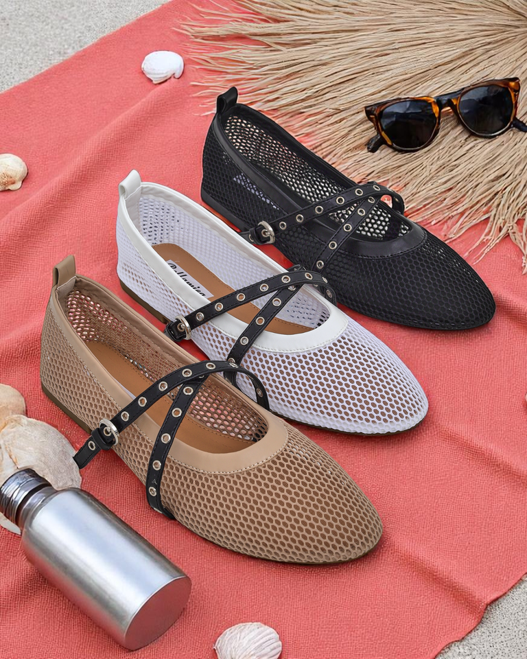 Balerinai Artemisia Marrone – ažūriniai Royalfashion batai su dirželiais