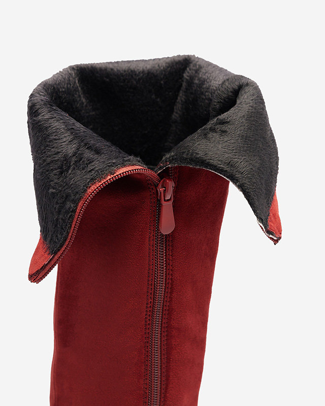Женские бордовые утепленные сапоги до колена Vatarin - Обувь