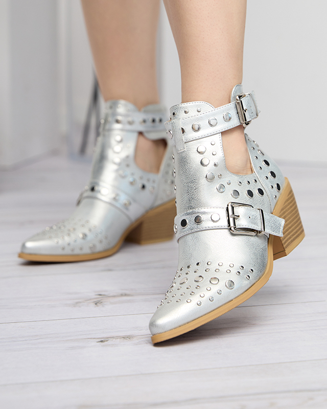 Серебряные ботильоны с форсунками Farrcy - Обувь