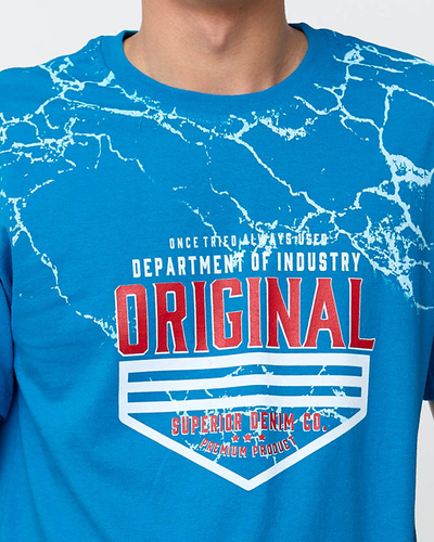 Бирюзовая футболка мужская с принтом - Одежда