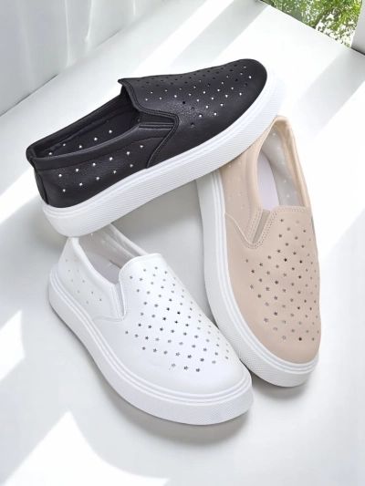 Callista Beige Eco-Leather Platform Slip-ons for Ladies