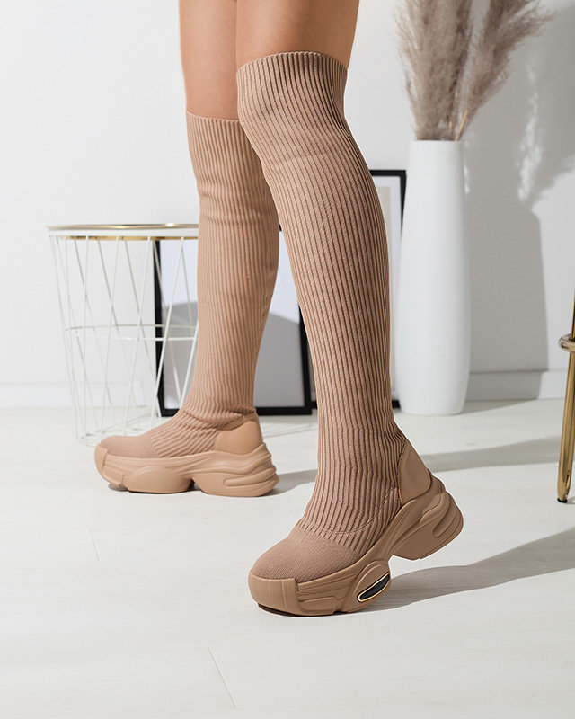 OUTLET Женские сапоги-скольжения через колено светло-коричневого цвета Georis - Обувь