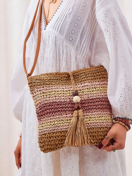 Royalfashion Maža moteriška šiaudinė rankinė su juostelėmis Charm Mini