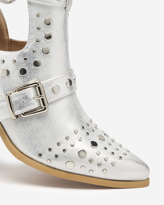 Серебряные ботильоны с форсунками Farrcy - Обувь