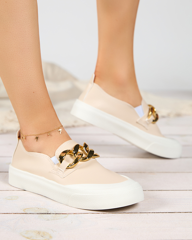 Smėlio spalvos moteriški užsegami batai ant storesnio pado su Senula dekoracija - Avalynė