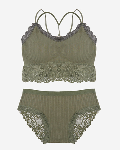 Moteriškų apatinių komplektas su tamsiai žaliais nėriniais - Apatiniai