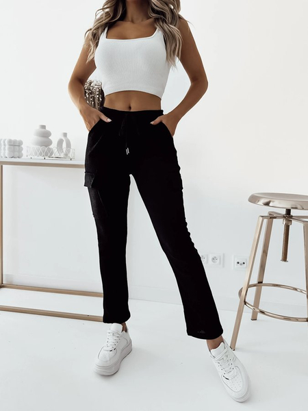 Royalfashion Juodos briaunuotos moteriškos kovinės kelnės