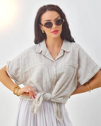 Royalfashion moterų medvilnės marškiniai su reljefu ir trumpomis rankovėmis