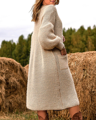 Женский бежевый мягкий длинный свитер-накидка - Одежда