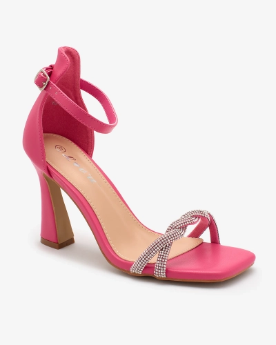 OUTLET Royalfashion Fuksijos spalvos moteriški sandalai "Sparkle Step" su cirkonais