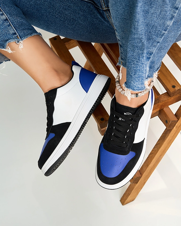 Royalfashion Черно-белые спортивные туфли с кобальтовыми вставками Colorburst Classics