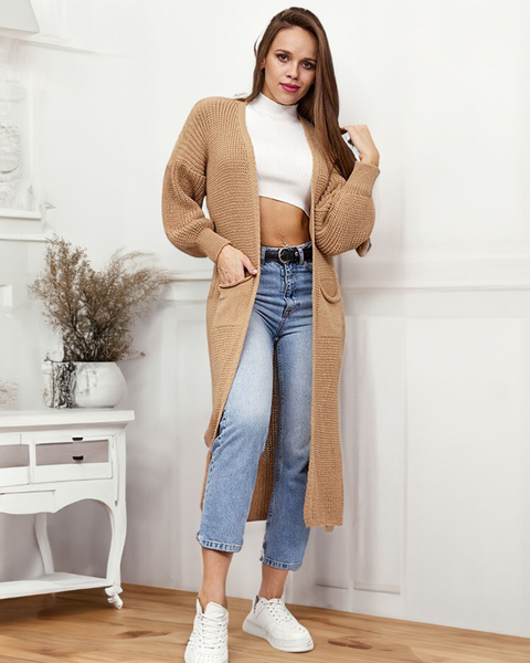 Royalfashion Šviesiai rudas moteriškas megztinis su užtiesalu