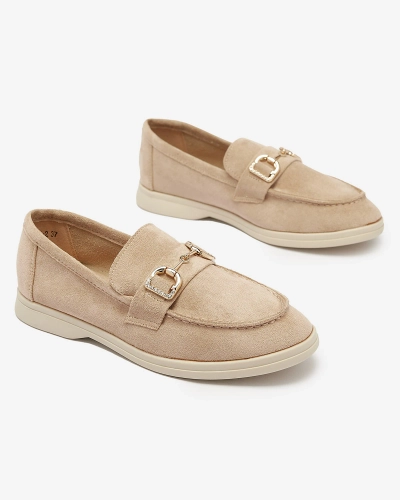 Smėlio spalvos moteriški mokasinai su aukso puošmena Neterri - Avalynė