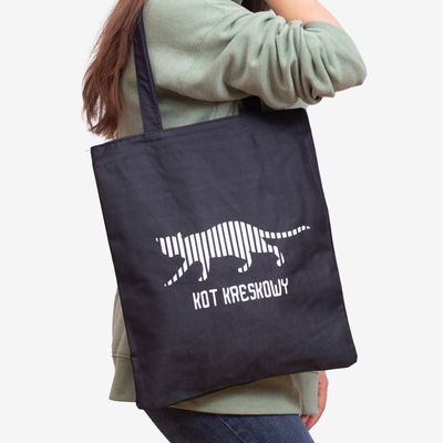 Черная сумка с надписью и принтом кота