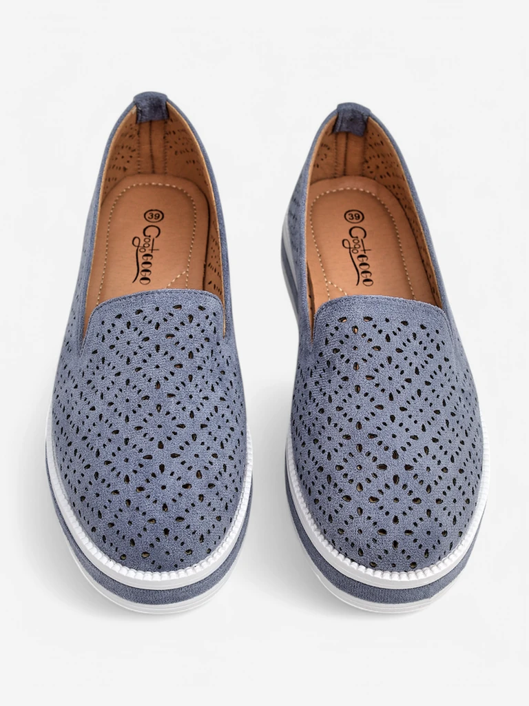 Женские мокасины Adonia из светло-голубой замши эко на плоской подошве