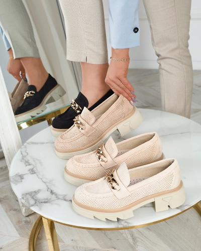 Šviesiai rudos spalvos ekovamzos mokasinai su aukso dekoru Zaffix- Avalynė