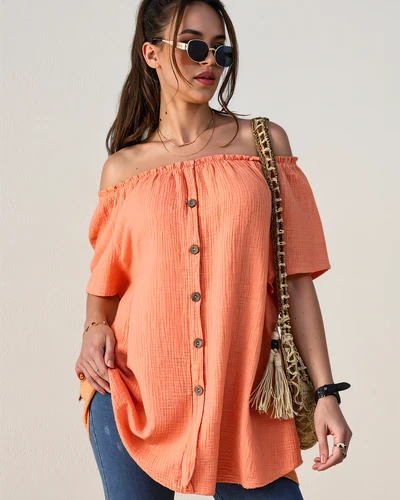 Royalfashion Moteriška medvilninė blusa a la Ispaniška su dekoratyviniais mygtukais