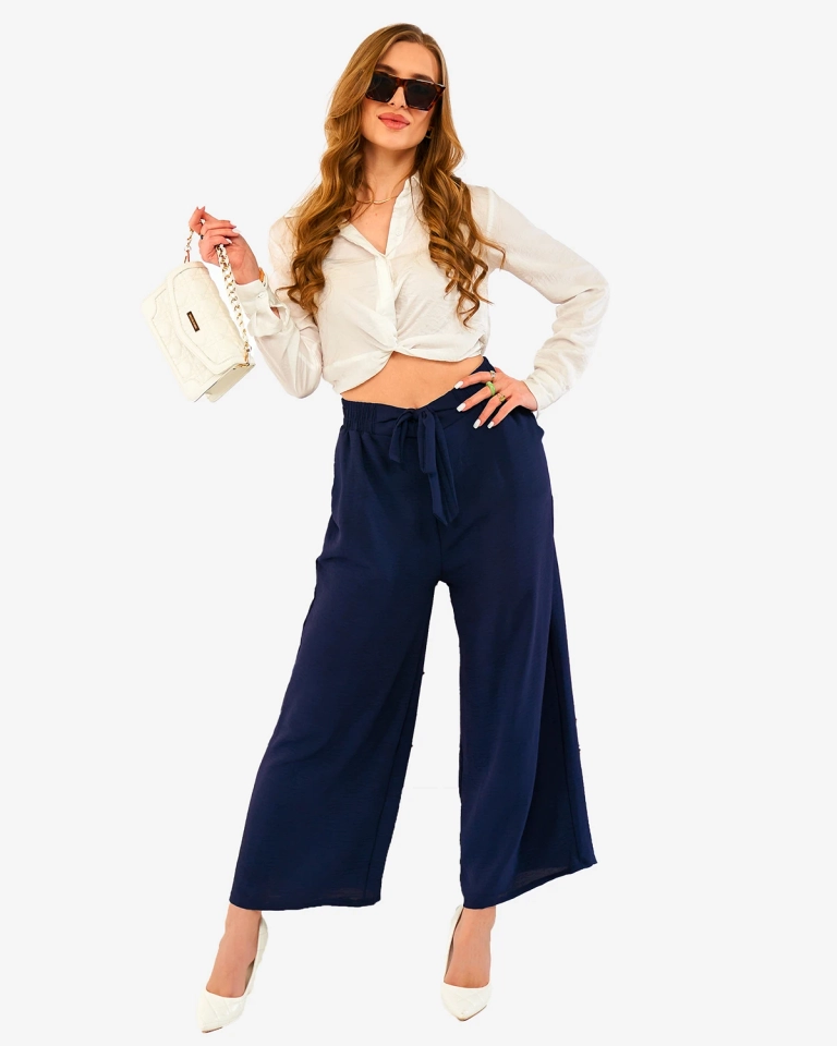 Женские брюки-палаццо темно-синего цвета- Одежда