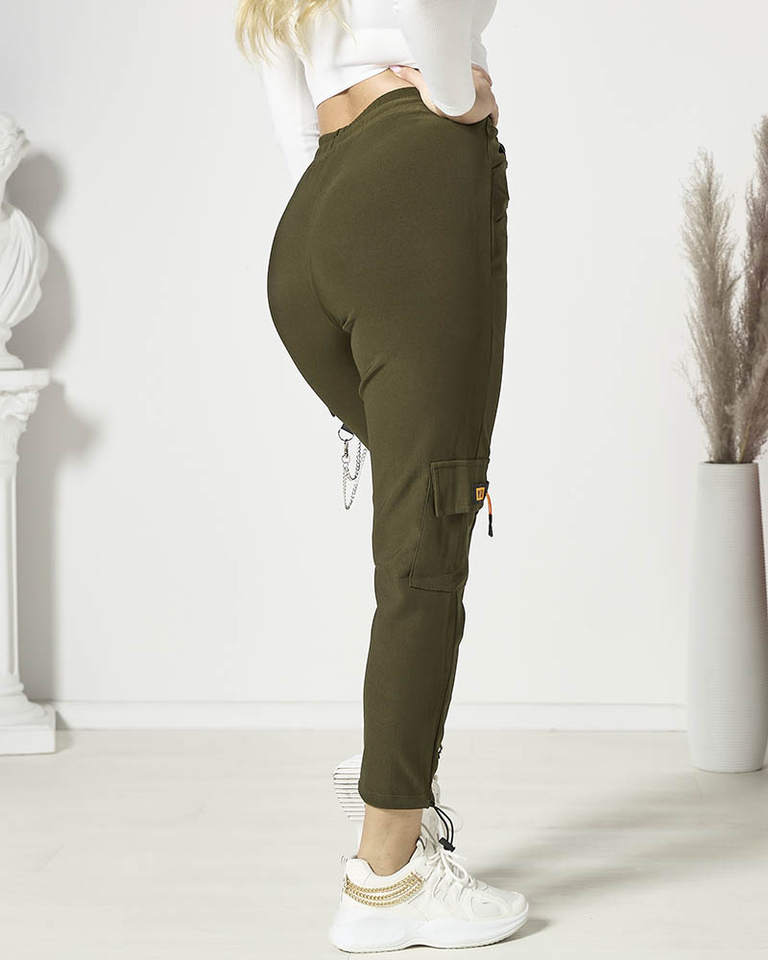 Темно-зеленые женские боевые брюки с цепочкой - Одежда