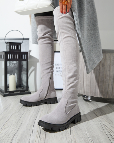 OUTLET Эко-замша серые серые сапоги на плоском каблуке выше колена Engi- Footwear