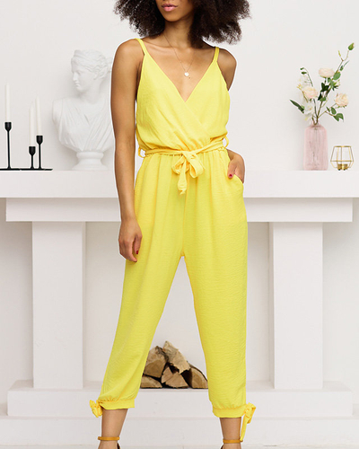 Geltonas moteriškas ilgas kombinezonas su kaklaraiščiu - Drabužiai