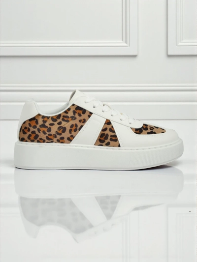 Calista Leopardia Women's Sneakers – White Eco-Leather Fabric Spring 4cm