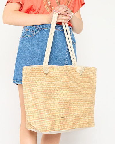 Бежевая пляжная женская соломенная сумка с оранжевым дном - Аксессуары