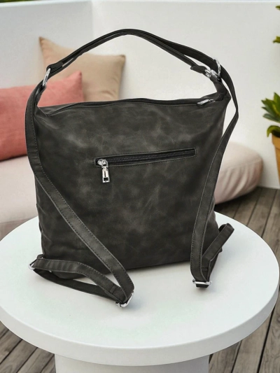 Hera graphite eco-leather women's bag with zipper 40x32 cm